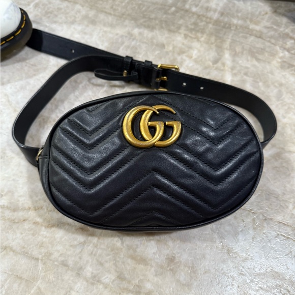 Gucci Handbags - Gucci GG Marmont Matelassé black leather belt bag